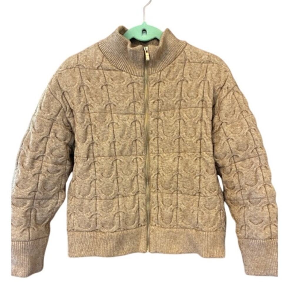 Joie Quilted Knit Puffer Bomber Cable‎ Knit Sweater Jacket Full Zip Womens Sz L